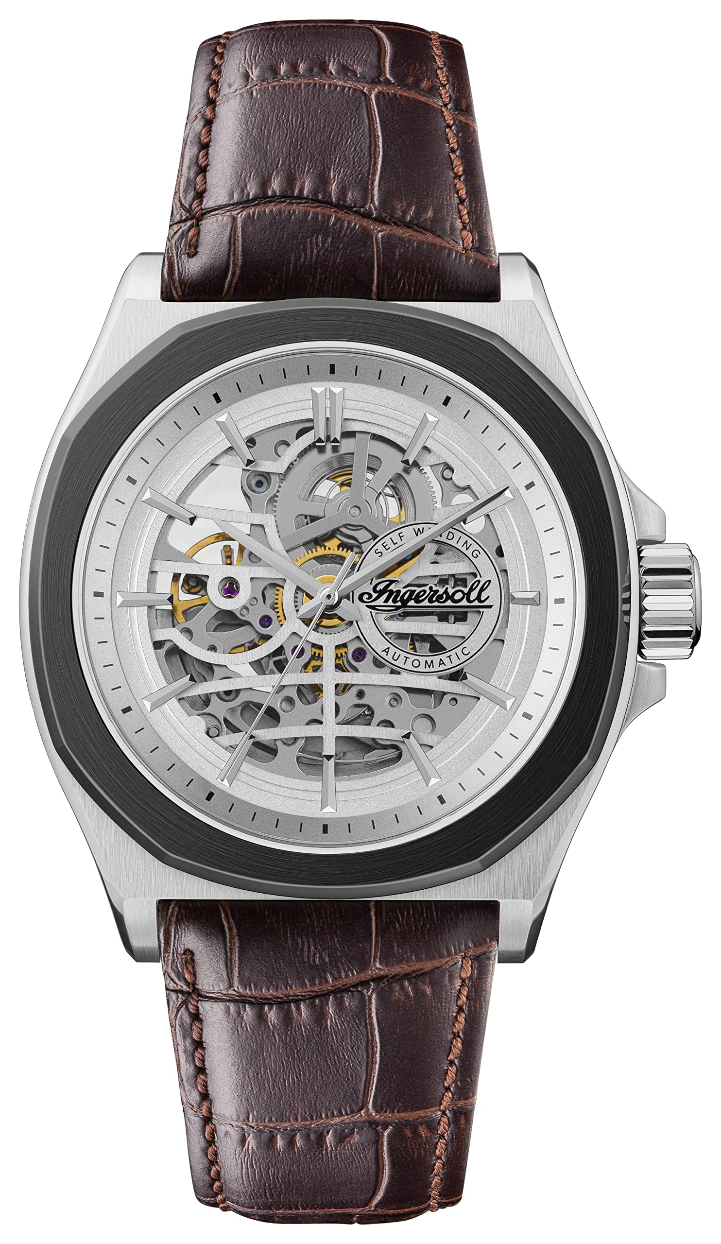 Ingersoll 1892 The Orville Automatic Mens Watch with White Dial and Dark Brown Leather Strap I09307