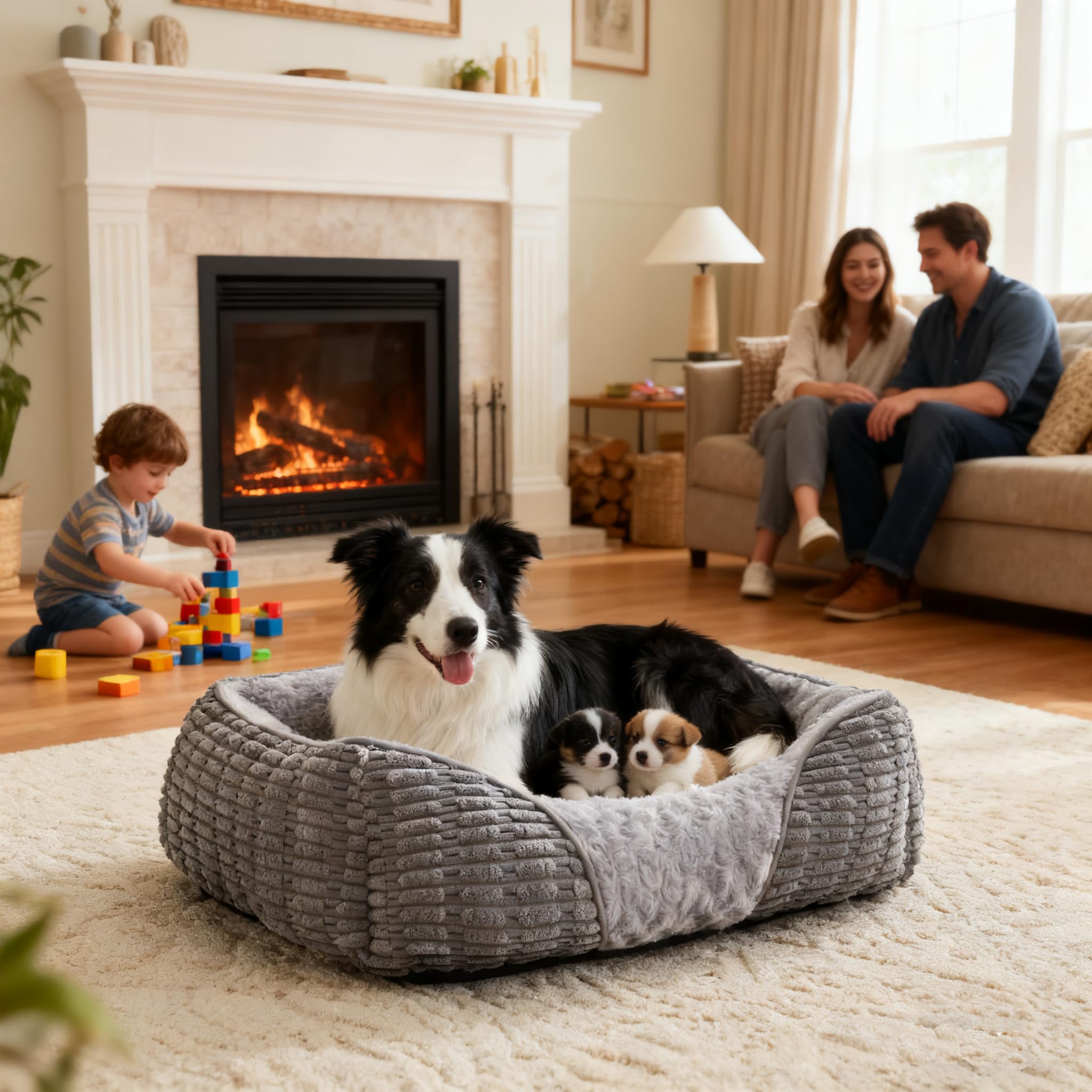 Heymamba Medium Dog Bed with 20cm High Side, Dog Beds Medium Washable Dog Sofa Bed Filled with 1.3kg High-Density Cotton 64x53x20cm, Provide Head/Neck/Waist Support for Dachshund/Jack Russell