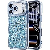 Lafunda for iPhone 17 Pro Case Glitter, Luxury Shiny Bling Sparkly Bumper Cover with Crystal Diamonds for Women Girls Soft TPU Slim Shockproof Protective Phone Case for iPhone 17 Pro 6.3", Blue