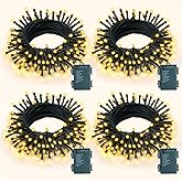 4 Pack Battery Operated Christmas Lights, 50 LEDs 16.5ft Battery Powered String Lights Indoor Outdoor, Green Wire Warm White Twinkle Lights for Wreath Yard Garden Christmas Tree Decorations