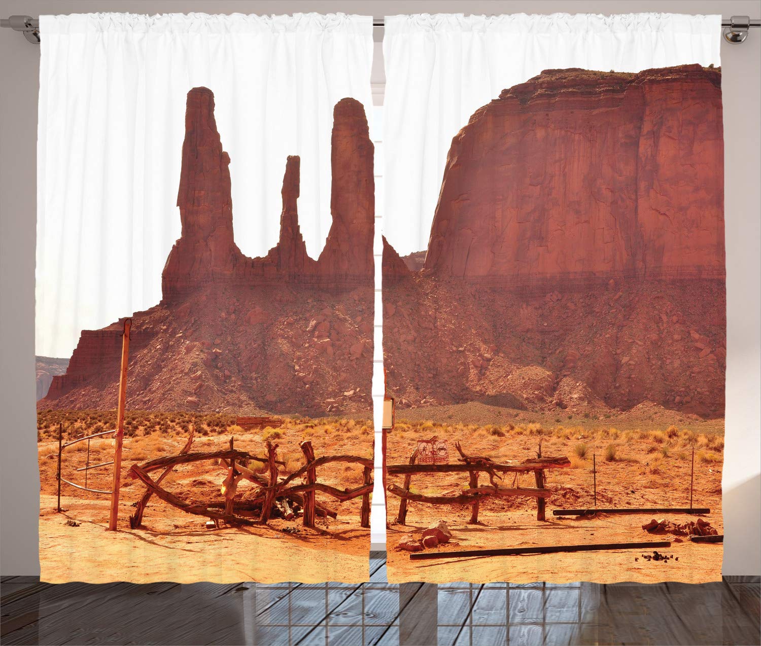 ABAKUHAUS Tan Curtains, Valley View of Western, Living Room Bedroom Window Drapes 2 Panel Set, 89 L X 110 W, Tan