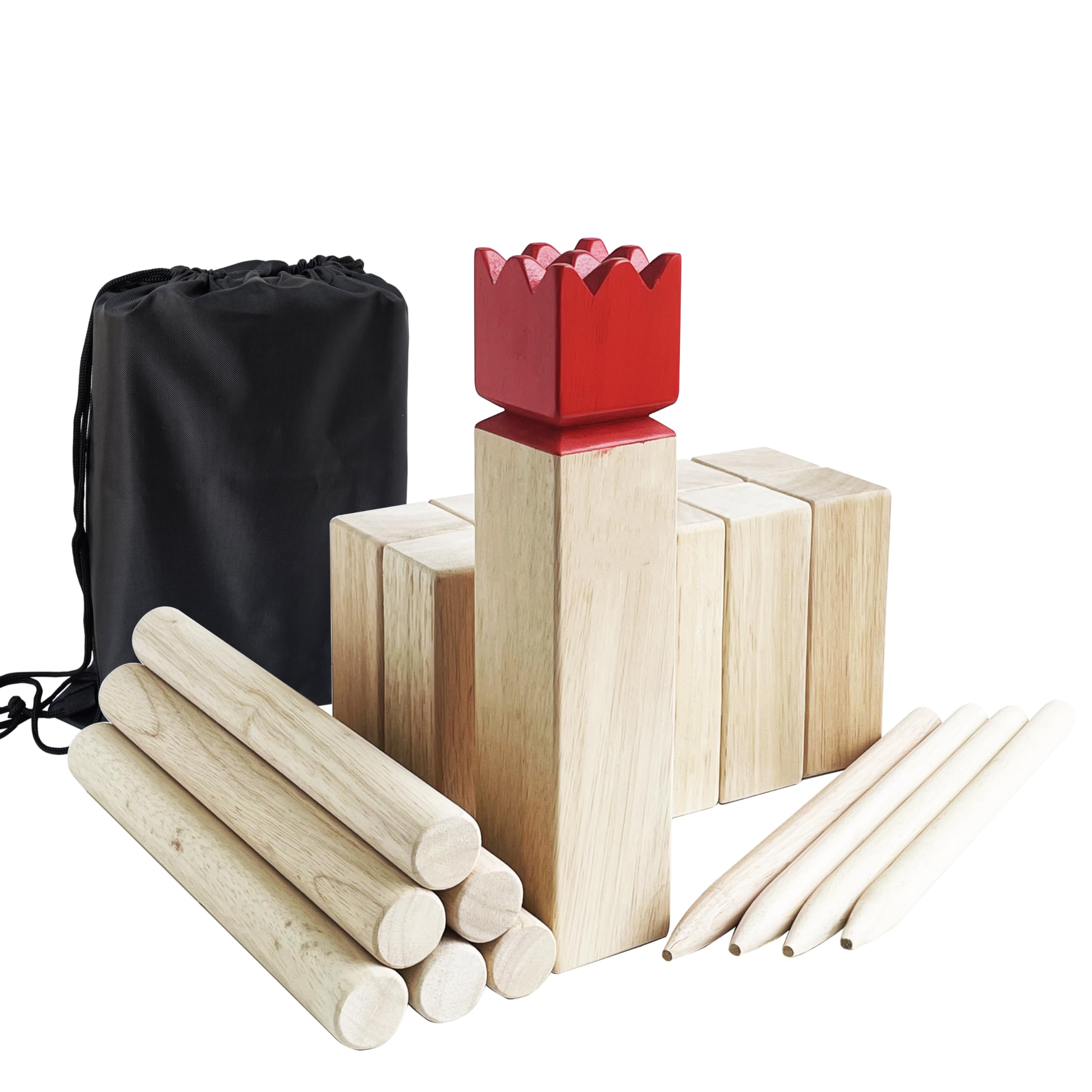 Kubb Outdoor Game | Viking Game Rubber Wood Garden Throwing Toy with Carry Bag (30 x 6.3 x 6.3 cm-King) — image 1