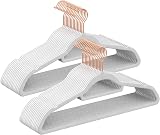 SONGMICS Velvet Hangers Set of 30 Non-Slip with Tie Bar 360° Hook White Rose