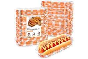 Ocmoiy 300 Pcs Paper Hot Dog Trays Disposable for Party and BBQ, Food Serving Hot Dog Holders Hotdog Boats 6 Inch Small Fluted Paper Food Trays