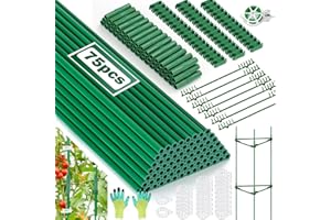 256PCS Garden Stakes Set with 75PCS 16 Inch Fiberglass Plant Sticks and Stake Arms, DIY 4ft 5ft 6ft 7ft 8ft Tomato Stakes, Ga