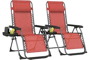 Outsunny Zero Gravity Chair Set of 2, Adjustable Reclining Outdoor Lounge Chair with Cup Holder, Folding Recliner Patio Chair