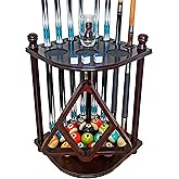 GACCO BILLIARDS Pool Cue Rack Hold up to 8 Sticks & Billiard Accessories. Floor Stand Pool Cue Stick Holder Made of 100% Soli