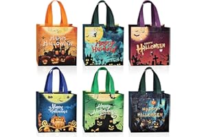 JMANNI 6PCS Halloween Non-Woven Bags with Handle， Reusable Halloween Trick or Treat Tote Bags Candy Bag Grocery Shopping Bags for Halloween Party Favors Supplies，7.87"×7.87"×5.9"