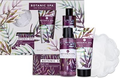 accentra Botanic Spa Bath Gift Set for Women Green Tea Lemon Verbena 4 Pc