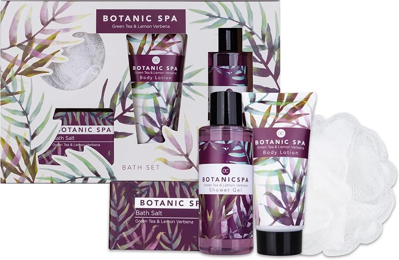 accentra Botanic Spa Bath Gift Set for Women Green Tea Lemon Verbena 4 Pc