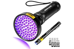 GRACE MARCI 100 LED UV Black Light Flashlight (395nm) with Mini UV Pen Light (365nm) - Dual Wavelength Ultraviolet Light for Pet Urine Detection, Scorpion Hunting, Resin Curing, Counterfeit Money & Leak Detection