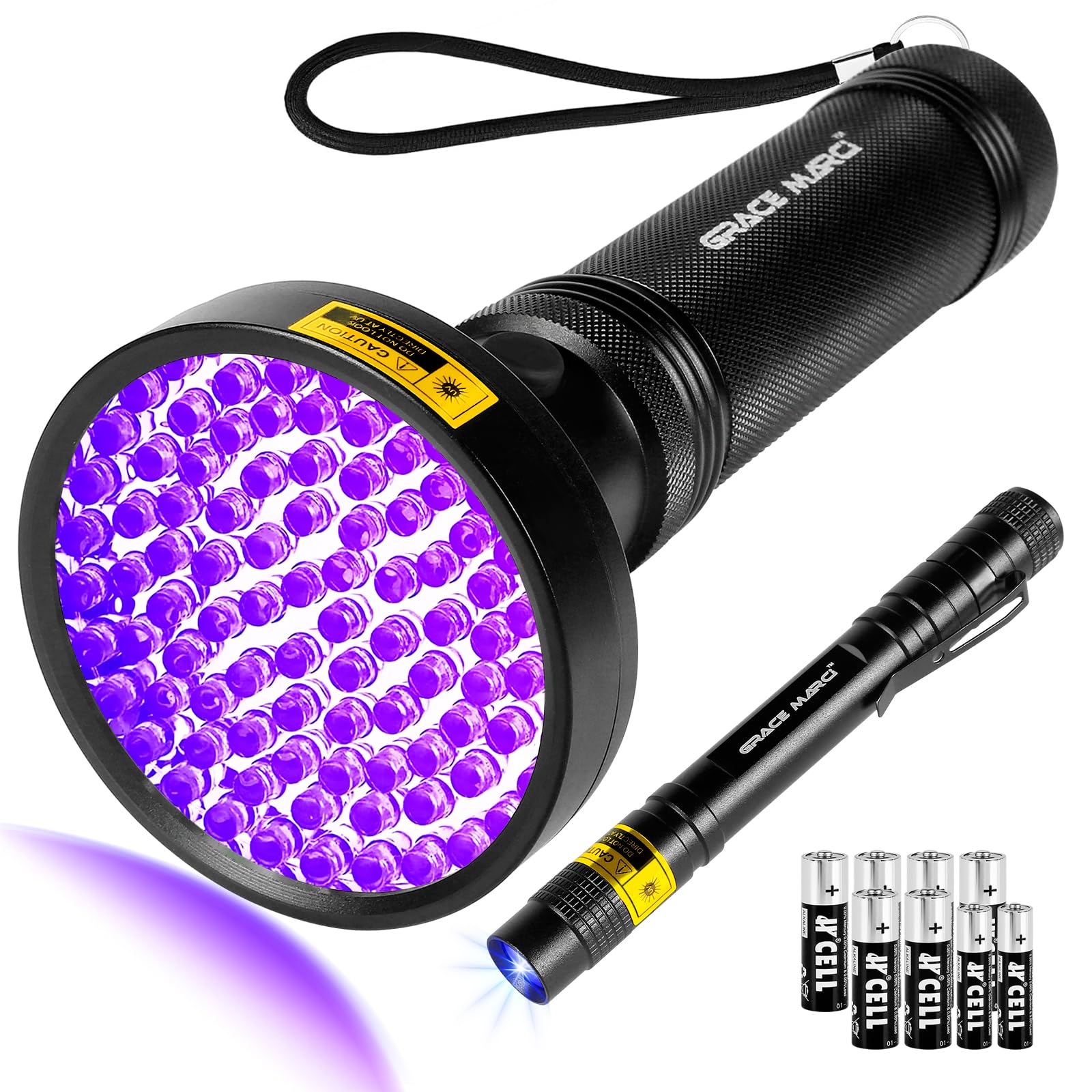 Photo 1 of 100 LED UV Black Light Flashlight (395nm) with Mini UV Pen Light (365nm) - Dual Wavelength Ultraviolet Light for Pet Urine Detection, Scorpion Hunting, Resin Curing, Counterfeit Money & Leak Detection