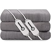 Electric Heated Blanket 84"x90" Queen Size, Soft Coral Fleece, Dual Controllers with 4 Heating Levels and 10 Hours Auto-Off, Machine Washable, Cozy Plush Fabric for Home, Light Grey