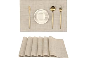 Leetaltree Beige Placemats Set of 6 - Heat Resistant Non-Slip Place mats for Dining Table, Washable Durable PVC Vinyl Woven T