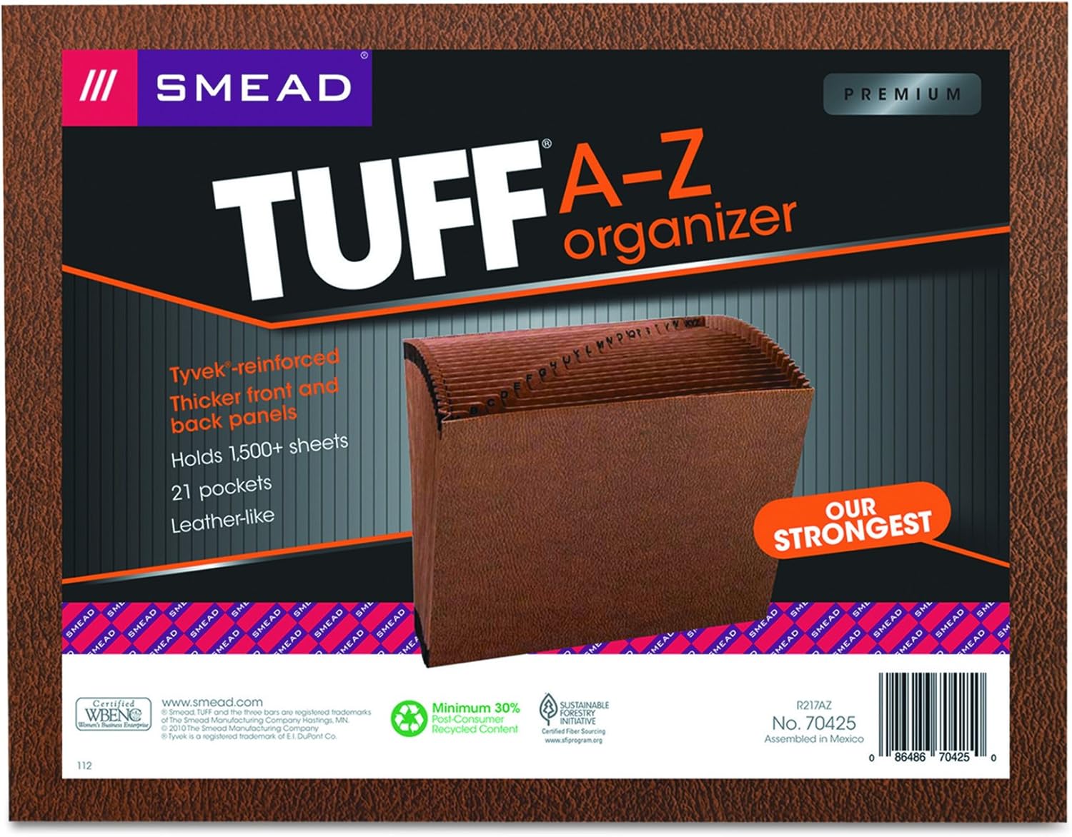 Smead TUFF Expanding File, 31 Pockets, Daily (1-31), Letter Size, Redrope (70467), LEATHER-LIKE : Expanding File Jackets And Pockets : Office Products