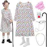 Z-Shop Old Lady Costume for Girls 100 Days of School Costume Grandma Granny Nightgown for Kids,6