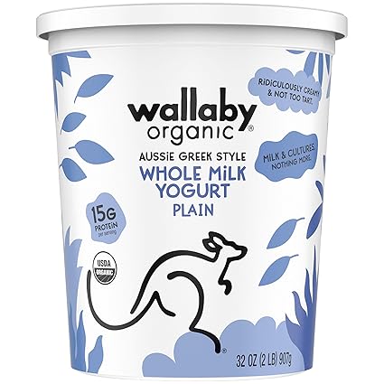 Wallaby Organic Aussie Greek Whole Milk Yogurt Plain Usda Organic 32 Oz Amazon Com Grocery Gourmet Food
