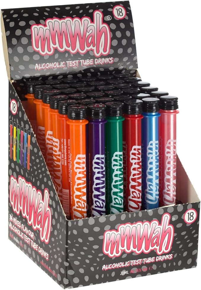 Mmwah Test Tube Shots with Six Assorted Flavours 2 cl (Case of 36