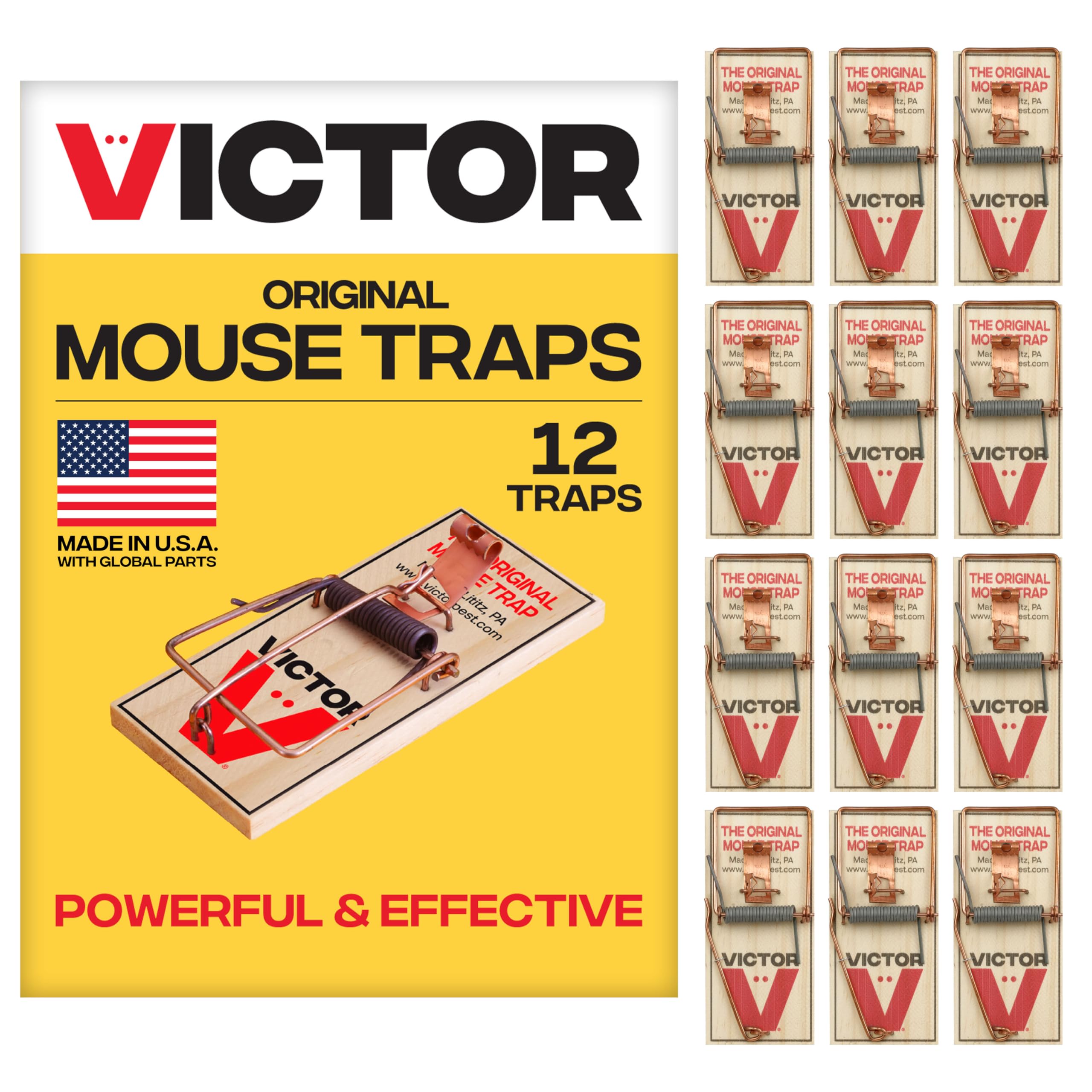 Photo 1 of Victor Mouse Traps M150-12, Metal Pedal, Sustainably Sourced FSC Wood, Wooden Mouse Traps, 12 Medal Pedal Traps