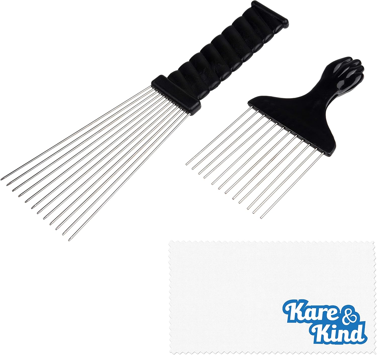 Kare & Kind 2 pcs Metal Hair Pick Comb - Afro Picks for Men and Women - Easy Grip Handle for Hairstyling - For All Types of Hair