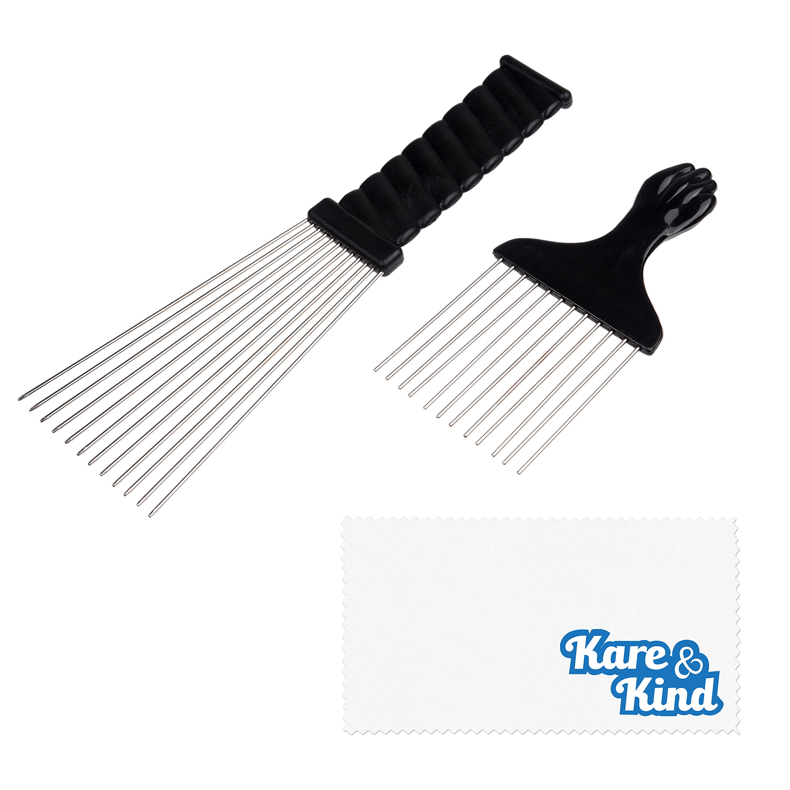 Kare & Kind 2 pcs Metal Hair Pick Comb - Afro Picks for Men and Women - Easy Grip Handle for Hairstyling - For All Types of Hair