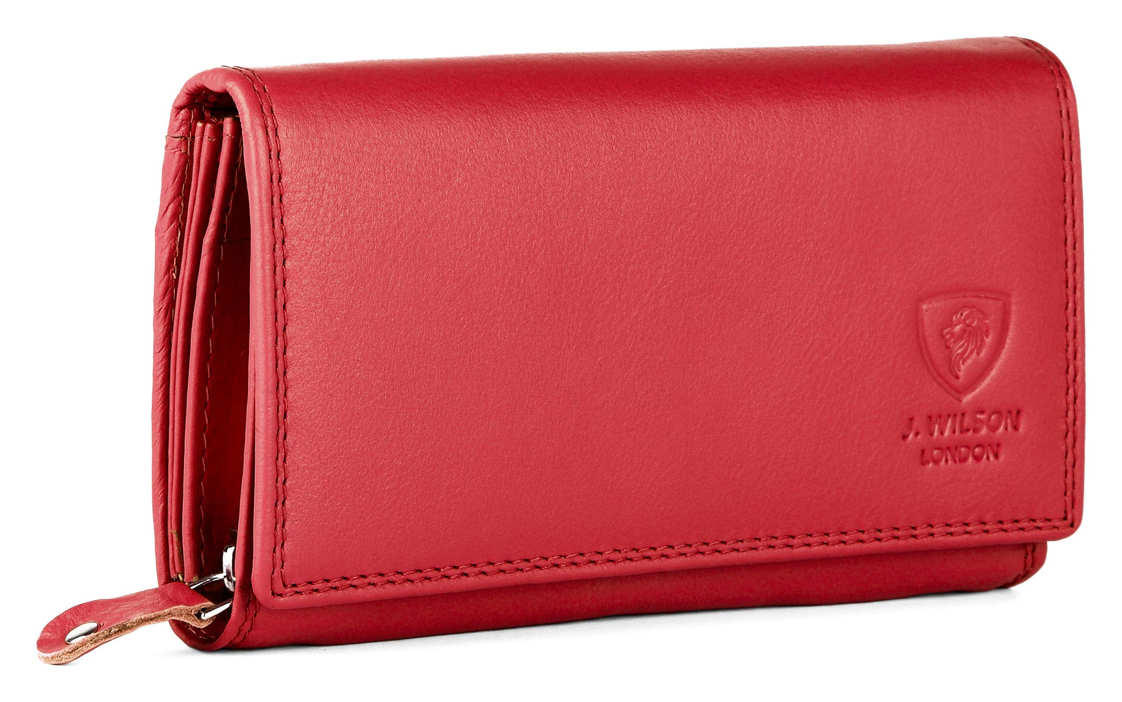 J. Wilson London Ladies RFID Safe Designer Soft Leather Purse Card Women Clutch Wallet with Zip Pocket Gift Boxed