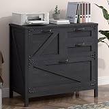 Vabches Wood Lateral File Cabinet with 4-Drawer for Hanging Files Letter/A4/Legal Size, Large Farmhouse Filing Cabinets for Home Office, Printer Stand with Office Cabinet, Office Furniture, Black