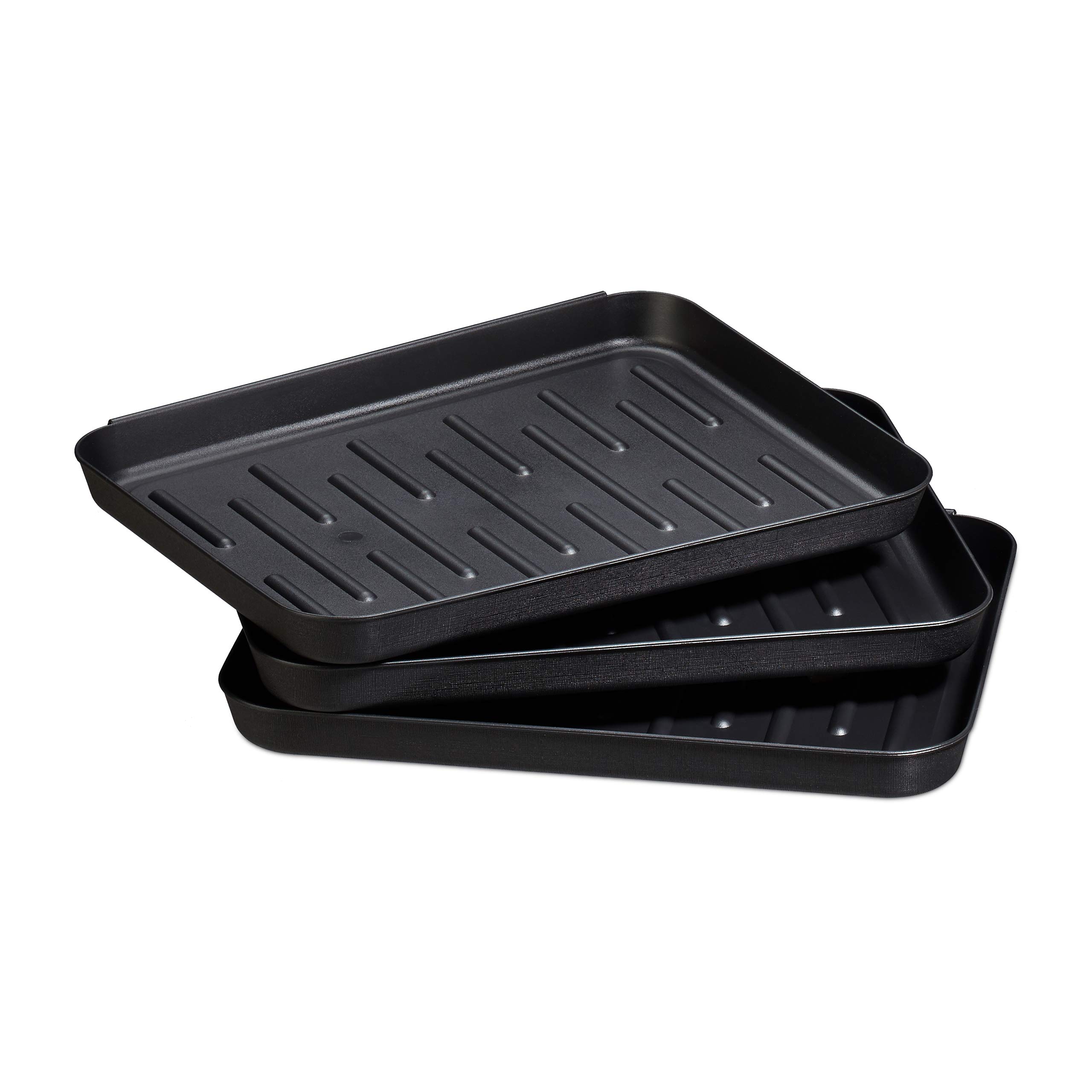 Relaxdays Shoe Set of 3, Plastic Boot, 3 Pairs of Footwear, Tray HxWxD 3 x 35 x 27 cm, Black