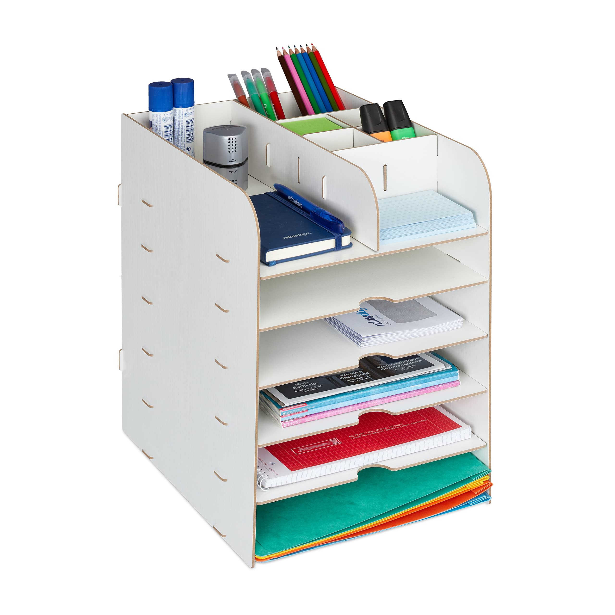 Relaxdays Desk Organiser, 12 Compartments, Letter Tray, Office Document Tray, A4 Format, HWD: 34.5 x 25 x 32 cm, White