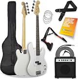 3rd Avenue Full Size 4/4 Electric Bass Guitar Beginner Pack 15W Amp White