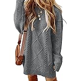 ZAFUL Women's Cable Knit Sweater Dress Long Sleeve Loose Crew Neck Pullover Tunic Mini Sweater Dress Fall Winter Outfits