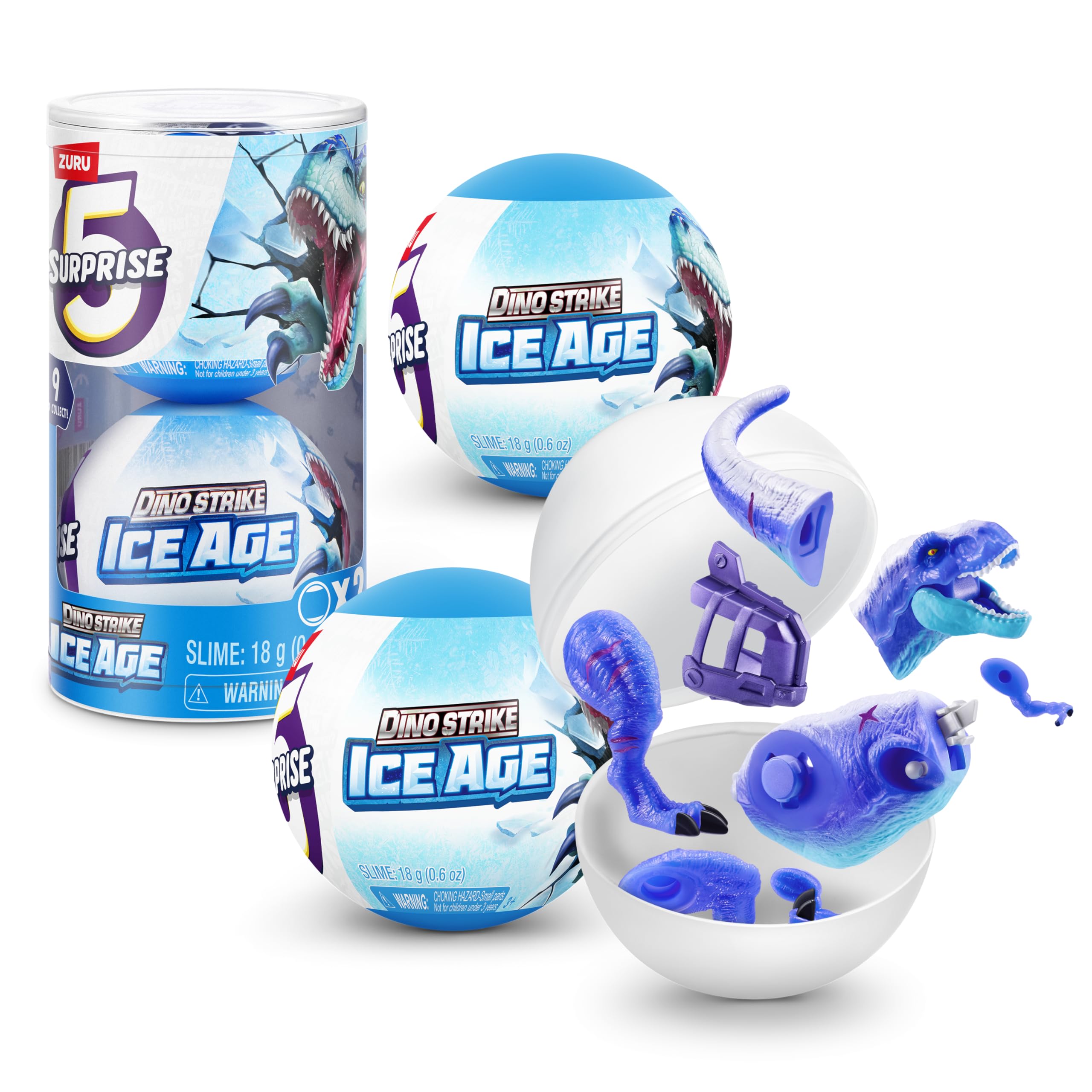 5 Surprise Dino Strike Ice Age, Series 6, Mystery Collectible Miniature Figures, Unbox Surprise Dinosaurs, Trucks,Helicopters, Slime and More (2 Capsules), 2 Capsule