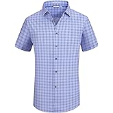 Alex Vando Mens Button Down Shirts Wrinkle Free 4-Way Stretch Short Sleeve Business Casual Shirt