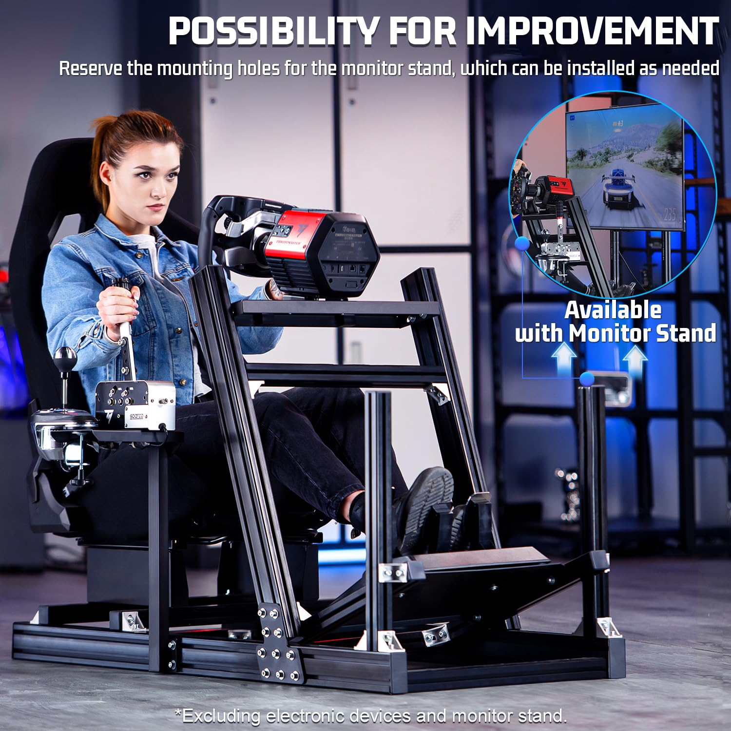 Marada Aluminum Profile Racing Simulator Cockpit with Seat, Unlimited Adjustment, Fit for Thrustmaster/Fanatec/Moza/Logitech G29 GPro,Sim Frame 8040, Not Include Steering Wheel,Pedals,Handbrake