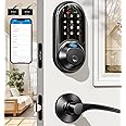 Veise Smart Locks for Front Door, 2 Lever Handles, Fingerprint Keyless Entry, App Control Biometric Door Lock Set, Electronic Digital Touchscreen Keypad Deadbolt, Easy Install, Auto Lock, Matte Black
