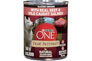 Purina ONE Classic Ground True Instinct Wet Dog Food, Beef & Salmon - 368 g Can (12 Pack)