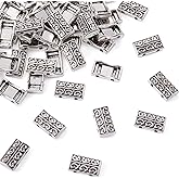 Fashewelry 50Pcs Antique Silver 2 Holes Multi-Strand Rectangle Slide Links Tibetan Metal Separator Connectors 14x8mm for Multilayer Bracelet Jewelry Making