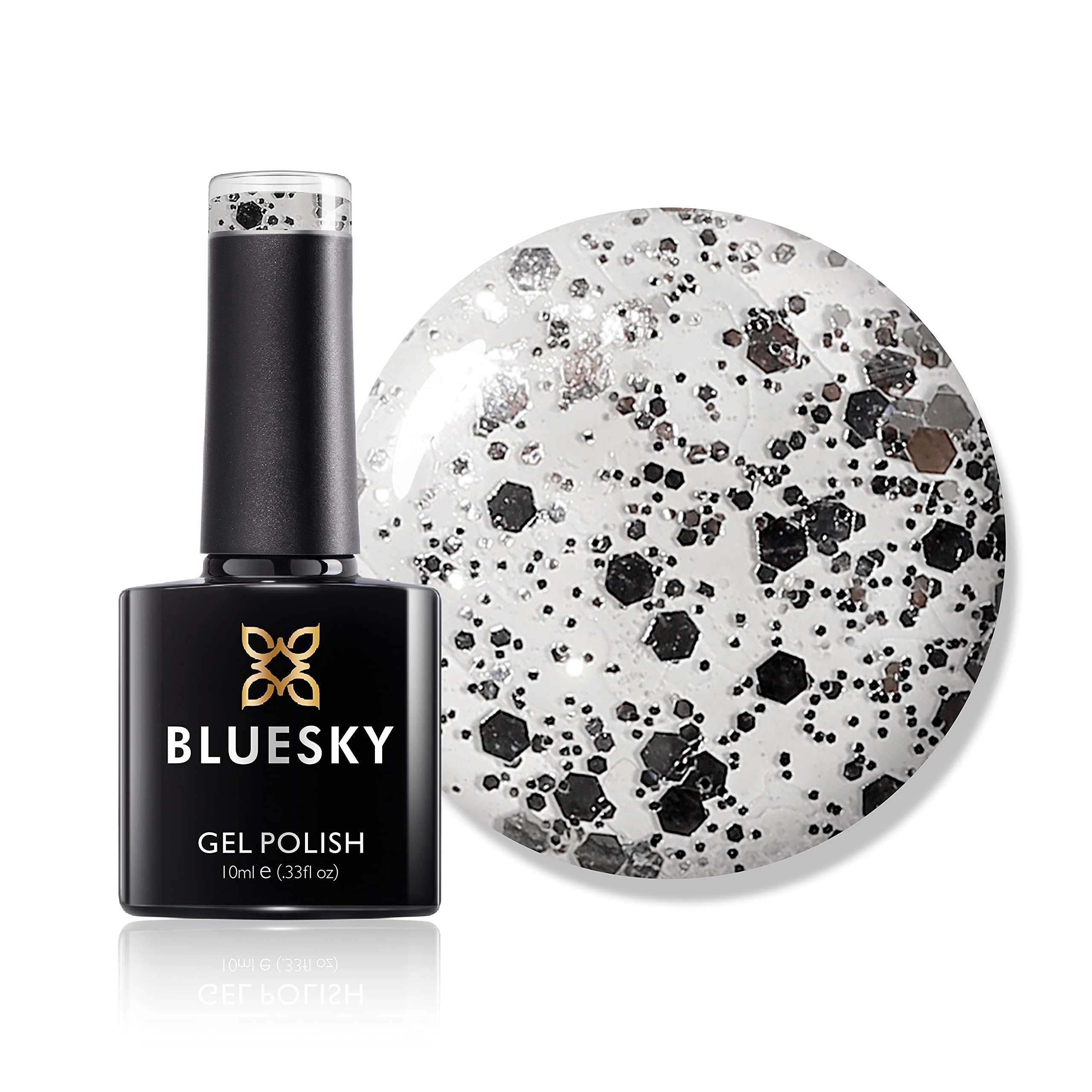Bluesky Gel Nail Polish, Ice Superstar Dc001, Silver Glitter, Long Lasting, Chip Resistant, 10 ml (Requires Drying Under UV LED Lamp)