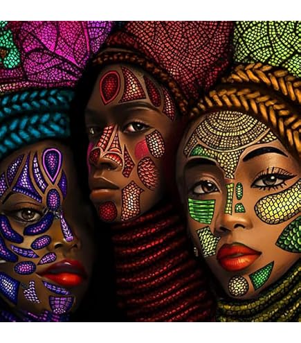 Diamond Painting African American Black Woman Dress Abstract (4) Kit For Adults Diamond Art Painting By Number Kits Gem Art Wall Home Decor(Canvas 11.8 X15. 8inch
