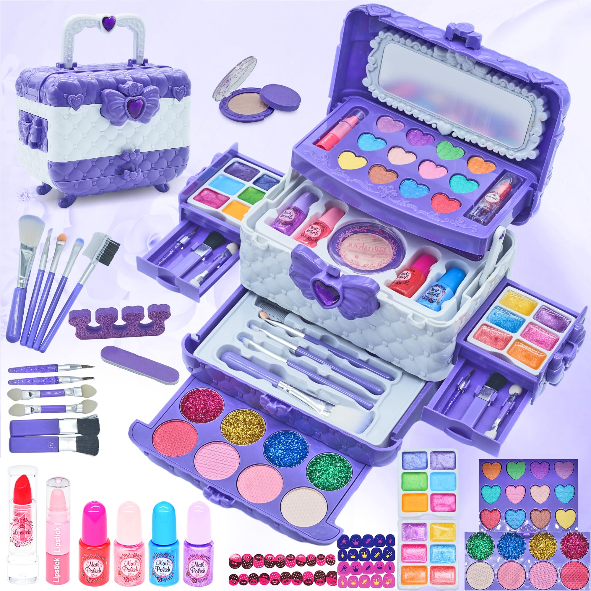 Kids Makeup Sets for Girls - Safe and Washable Kids Makeup, Real Make Up Set for Girls Children Toddler, Little Girl Play Games Toys Presents, Princess Birthday Gifts for 4-12 Year Old(Purple)