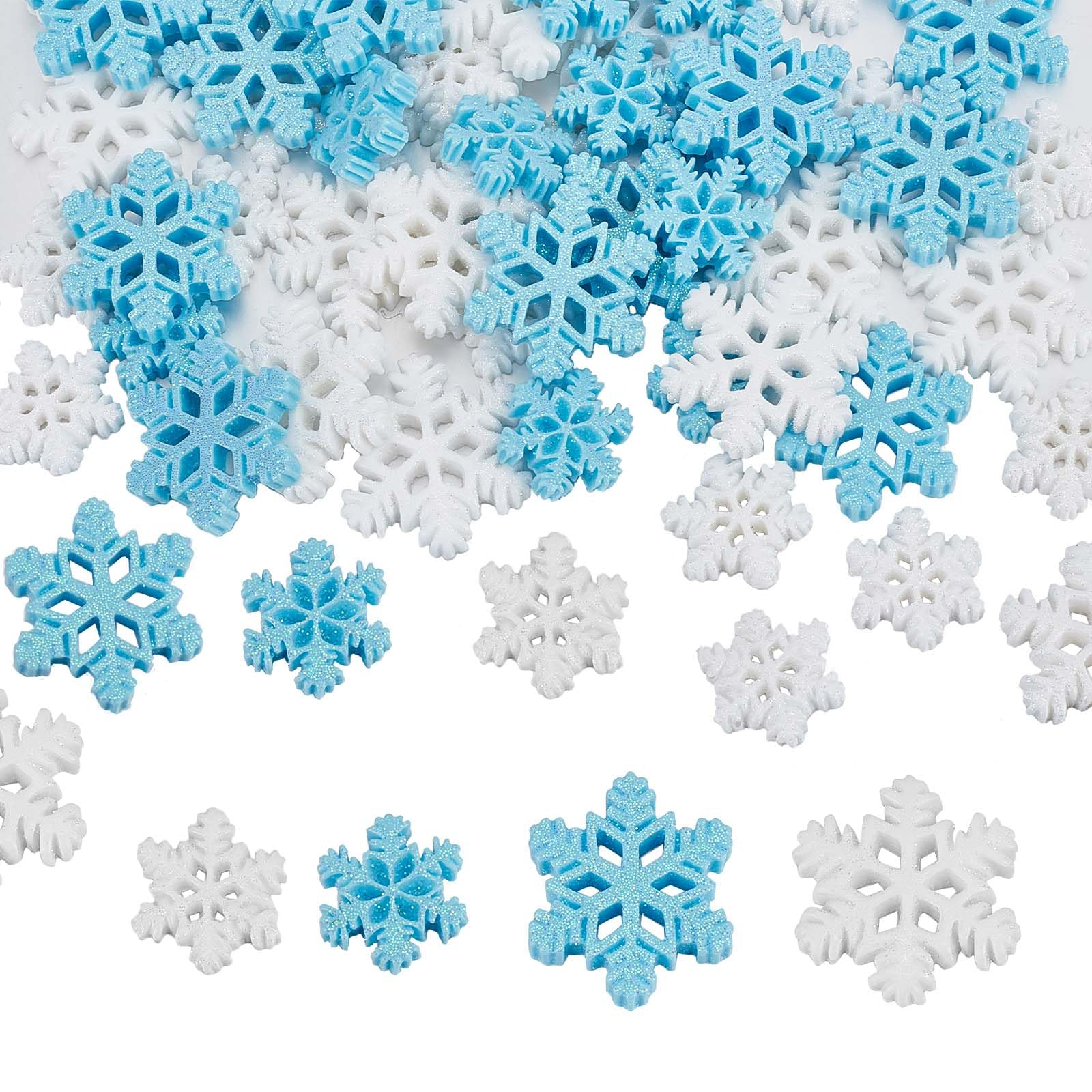 SUNNYCLUE 1 Box 80Pcs 2 Styles Mini Resin Snowflake Christmas Cabochon Resin Snowflakes Snow Charms Winter Cabochons for Embellishments Scrapbooks Cell Phone Case Hair Clip DIY Crafts Gift Decor
