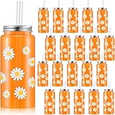 Vesici 24 Pcs Daisy Theme Party Tumblers Bulk Reusable 13.5 oz Cute Flower Plastic Cups with Straw and Lid Clear Cold Drink Water Bottle for Wedding Birthday Baby Shower Favor Supplies
