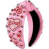 BSJELL Valentine's Day Headbands for Women Rhinestone Beaded Heart Headband Pink Red Crystal Knotted Headband Valentine's Day Hair Accessories Party Decor Gifts (Bead Love Heart)