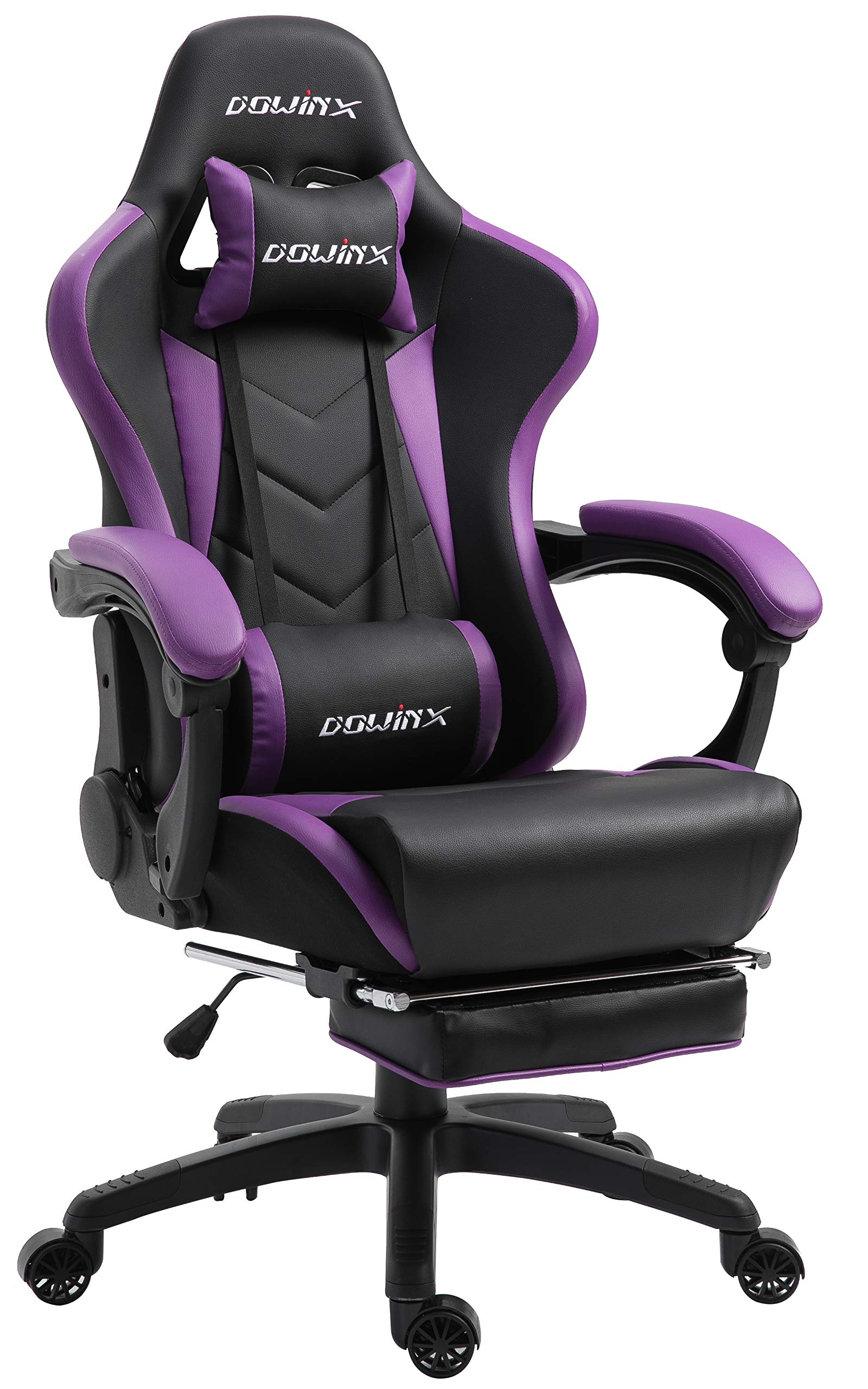 Dowinx Gaming Chair Ergonomic Racing Style Recliner with Massage Lumbar Support, Office Armchair for Computer PU Leather E-Sports Gamer Chairs with Retractable Footrest (BlackPurple)