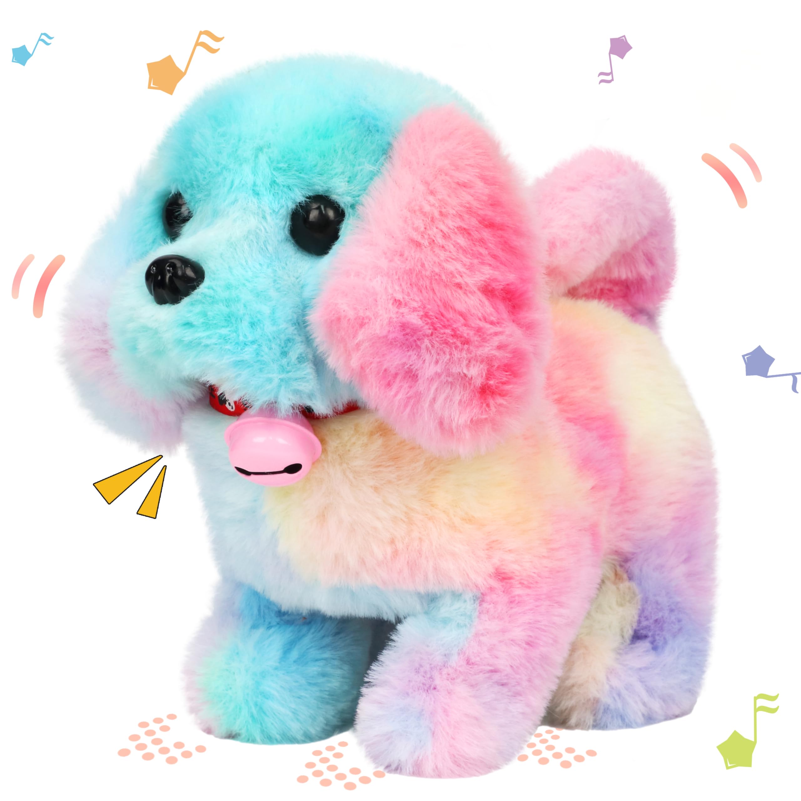 Photo 1 of Hopearl Walking Dog with Bell Interactive Electronic Pet Plush Toy Puppy Woof and Moving Animated Nodding Head Gifts for Toddlers Birthday, Rainbow, 7''