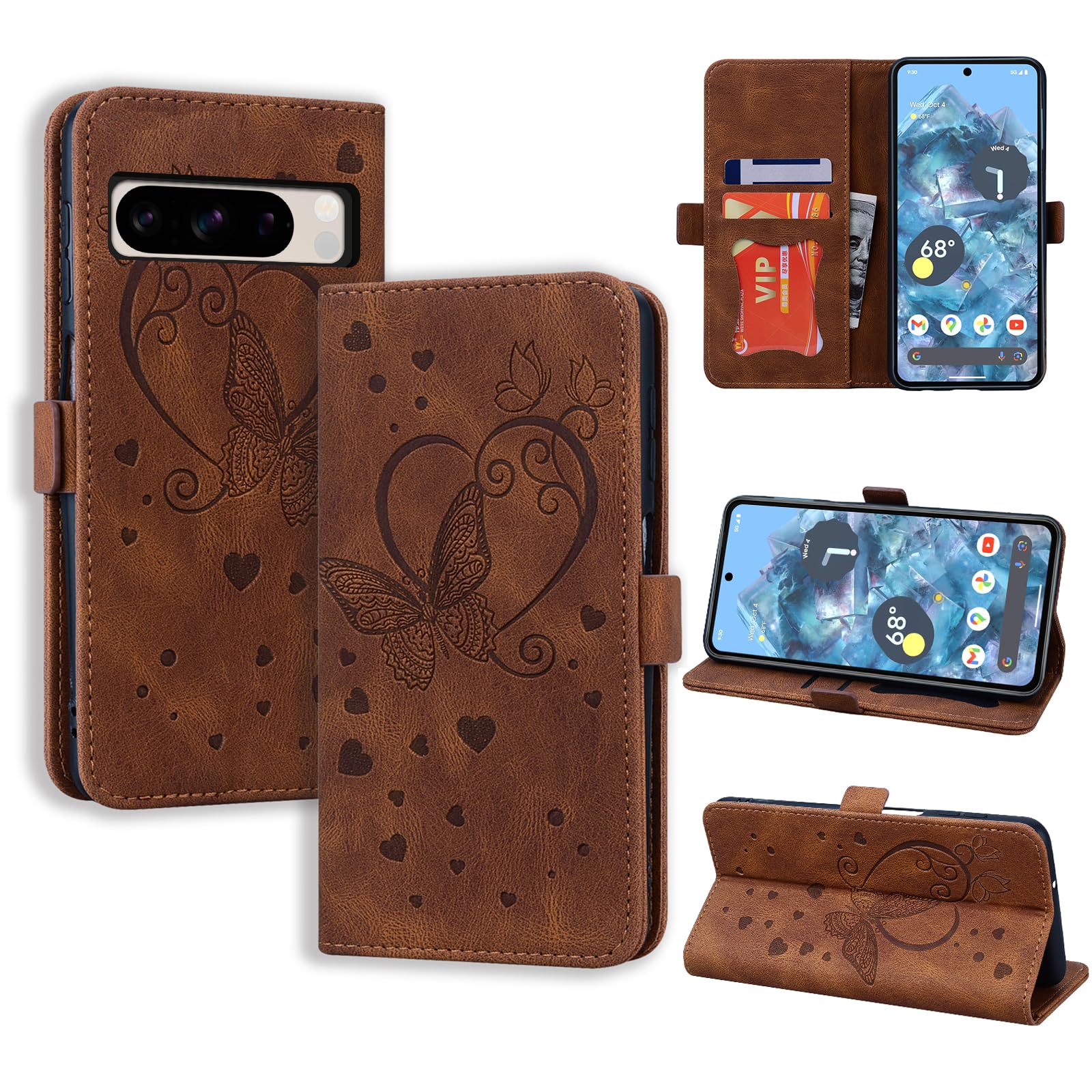 CASAFUNY Case for Google Pixel 8 Pro Case Flip Wallet Leather Case with Card Holder Kickstand Magnetic Closure Protective Phone Case Cover for Google Pixel 8 Pro, Brown — image 1