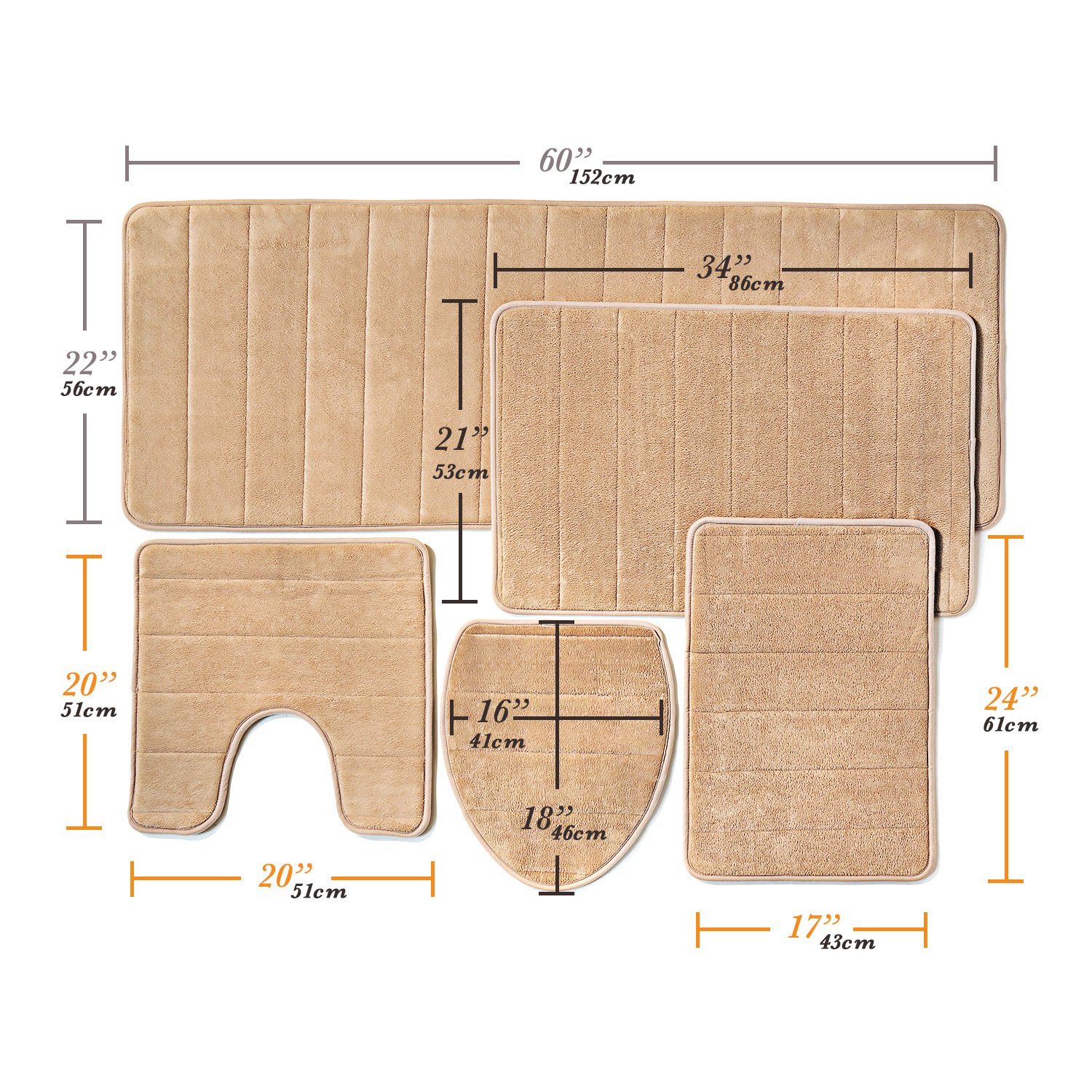 Bathroom Rug Mat, 5Piece Set Memory Foam, Extra Soft NonSlip Back