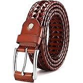 CHAOREN Mens Braided Leather Belt, Casual Woven Leather Belt for Men 35mm Width for Dress Jeans Golf