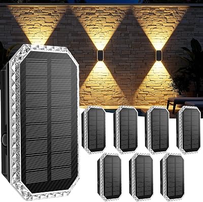 Solar Wandleuchte Aussen, 3 Farbtemperatur Solarlampen für Außen IP65 Wasserdicht Solar Aussenleuchte 1200mAH Akku Wandleuchte, Solarleuchten für Aussen Garten, Zaun, Balkon Deko (8 Stück)