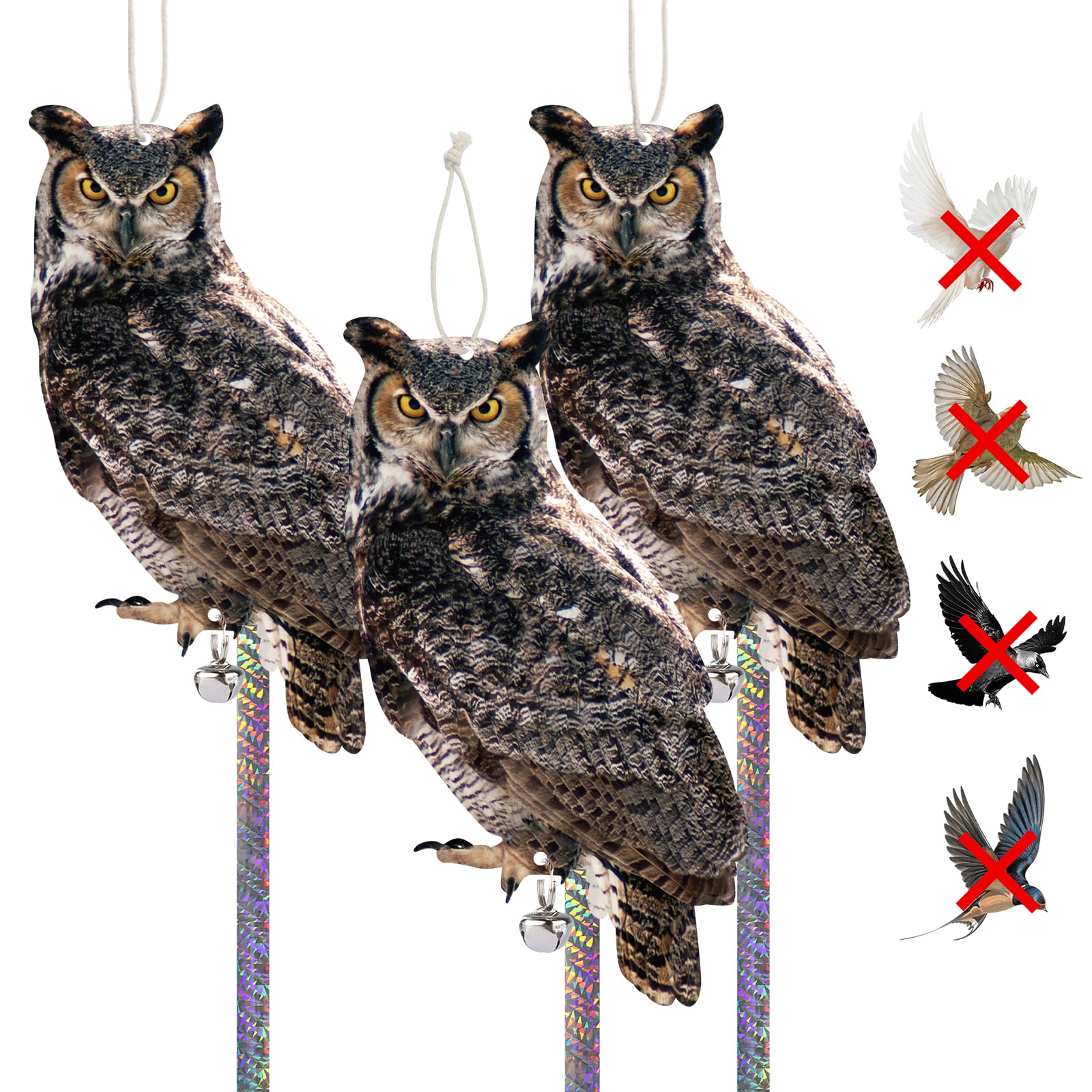 Kungfu Mall Pigeon Deterrent, Bird Scarers for Gardens Cardboard, Seagull Deterrent, Pigeon Scarer with Reflective Tape, Bird Deterrent, Bird Repellent, 3PCS Owl Bird Scarer to Scare Pigeons Away